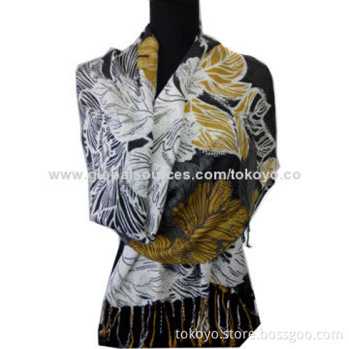 Woven scarf with screen printing/special structure, made of modal and viscose, measures 180*70+8cm